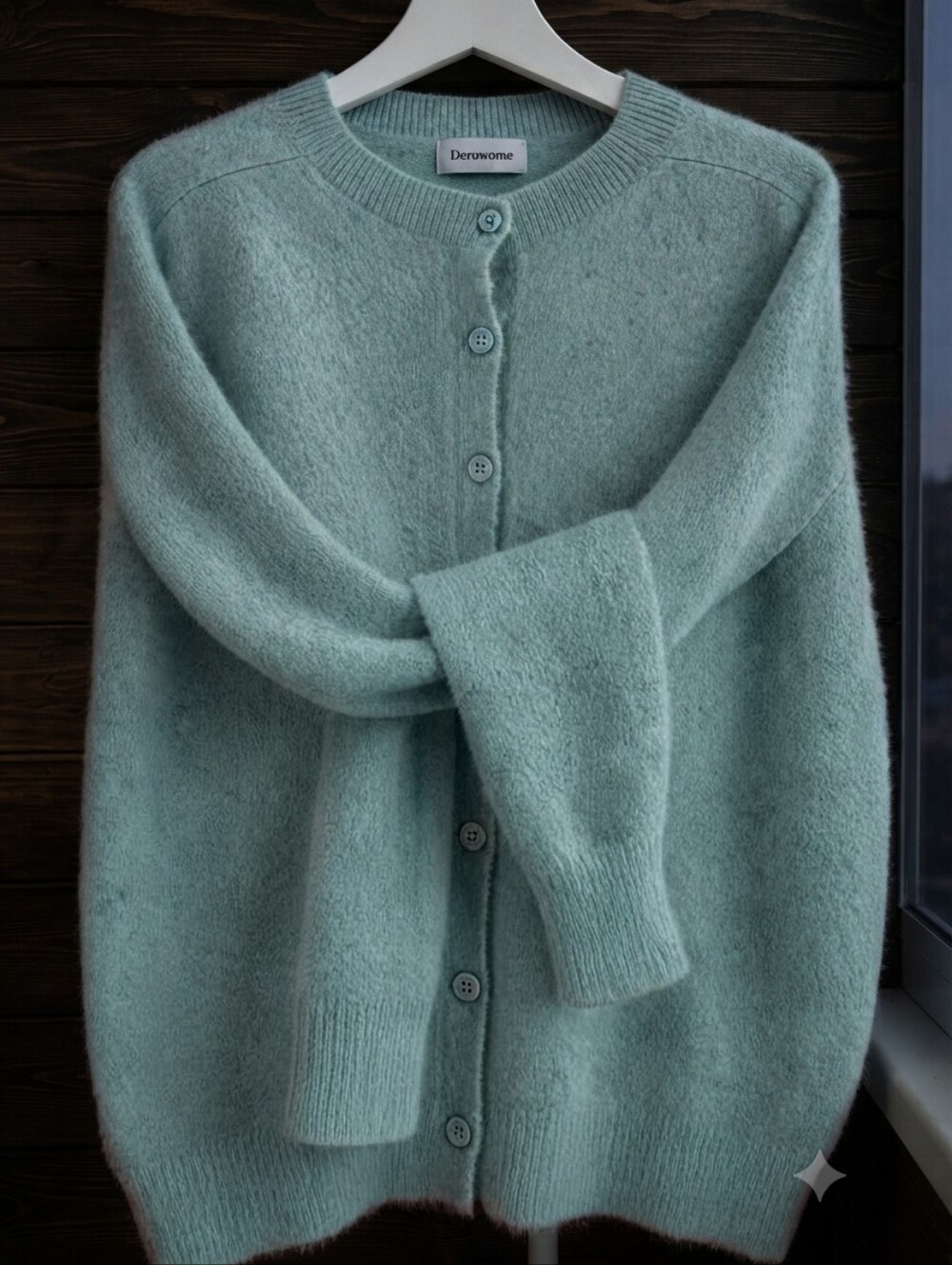 Cozy Mineral Green Soft Knit Button-Up Cardigan Sweater Fluffy Texture Size.M